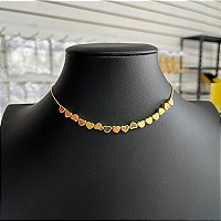 Colar Choker Corações Dourado