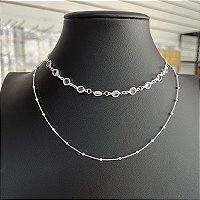 Colar Choker Pedrinhas Duplo Prata