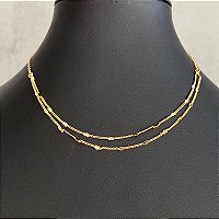Colar Choker Dourado Duplo Coraçãozinho