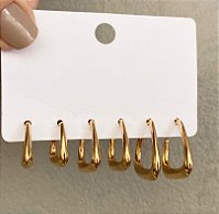 Kit 3 Brincos Quadrado com Fecho Dourado/Prata