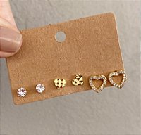 Kit 3 Brincos Coração Dourado/Prata