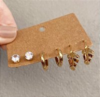 Kit 3 Brincos - Argola/Fecho Folhas Dourado/Prata