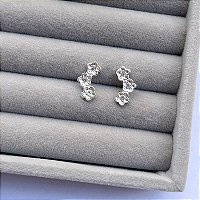 Brinco Ear Cuff Flores Strass Prata