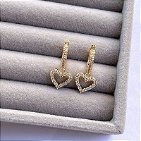Brincos Argola Folheados Prata/Dourado Cravejados Coração