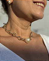 Colar Elos com Pérola banhado em ouro 18k