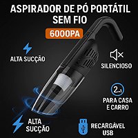 Aspirador de Pó Sem Fio Portátil para Casa carro Piso Sofá Bateria Longa Duração Carregamento USB