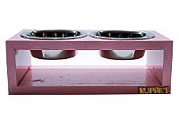 Comedouro Duplo De Madeira Personalizado Com Potes Inox Para Gatos E Cachorros