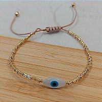 Pulseira canutilhos banhado a ouro com olho de madrepérola