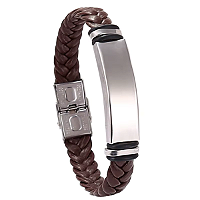Pulseira Masculina Marrom Em Silicone Couro E Aço Inoxidável