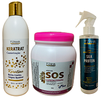 Combo Tzaha Professional | Keratrat 500ml + SOS 1kg + Uso Espetacular 300ml | Reconstrução, Nutrição e Proteção Térmic