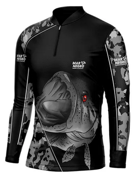 Camiseta De Pesca Proteção Uv 50+ Preta camuflada Traíra - Mar Negro