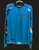 Camisa Premium Pro Elite azul com gola preta Proteção UV50+ Pesca Esportiva + Punho luva Quisty