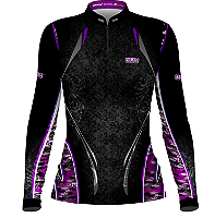 Camisa Feminina de Pesca Preta com Detalhes Roxo Girl Fish BRK Proteção UV50+