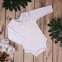 Body de Menina Gola De Rococo Manga Longa 100% Algodão