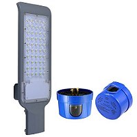 Luminária LED pública slim 50W SMD com sensor fotocélula 6500K bivolt IP67.