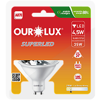 Lâmpada Superled AR70 4,5W bivolt GU10 2700K 24°.