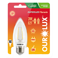 Lâmpada Superled Vela Filamento Clara E27 3W bivolt 2700K.