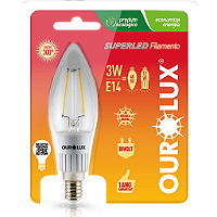 Lâmpada Superled Vela Filamento Fosca E14 3W bivolt 2700K.