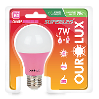 Lâmpada Superled Ouro 60 Colors 7W bivolt Rosa.