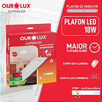 Plafon Superled Embutir 18W bivolt 2700K Quadrado 22,3cm x 22,3cm.