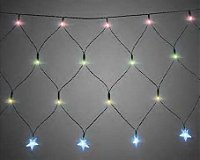 Cortina rede De Natal 160 LEDS Luz Colorido e fio verde 8 Funções 6,00m com estrelas na ponta 127V.