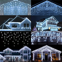Cascata De Natal 400 LEDS Branco Frio Fixa fio Branco 10,0m tomada macho e fêmea 220V.