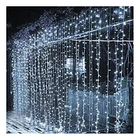 Cortina De Natal 300 LEDS Branco Frio Fixo tomada macho e fêmea 220V 3mx2m.