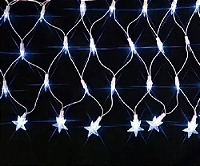 Cascata com 120 LEDs Branco Frio 8 funções 4,5mx0,50m com estrelas na ponta 127V.