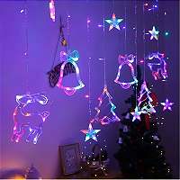 Cascata com 138 LEDs Colorido com figuras na ponta 8 funções tomada macho e fêmea 2,5 metros 127V.