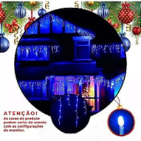 Cascata com 350 LEDs Branco Azul com memória 8 funções 10 metros uso externo IP44 bivolt.