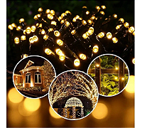 Cascata com 350 LEDs Branco Quente fio verde com memória 8 funções 10 metros uso externo IP44 bivolt.