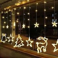 Cortina com 130 LEDs Branco fio de Fada figuras natalinas PVC 2,5 metros bivolt.