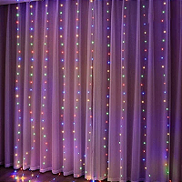 Cortina com 360 LEDs Colorido 8 funções fio de Fada PVC 3m x 3m bivolt.