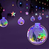 Cascata com 135 LEDs Coloridos 5 estrelas e 5 bolas figuras natalinas 3 metros bivolt.