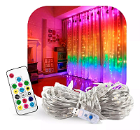 Cortina com 280 LEDs multifunções colorido com controle 3m x 2m bivolt.