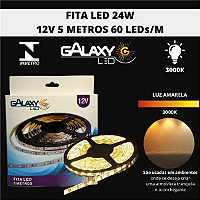 Fita LED 4,8W/M 24W 12V 5 metros IP20 3000K branco quente.