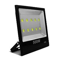 Refletor Slim LED COB 500W preto 6500K branco frio IP66 bivolt.