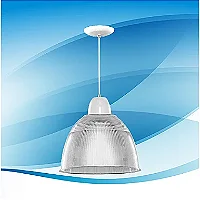 Luminária Industrial prismática 22″ com pendente e canopla branca E-40.