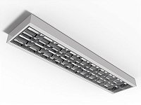 Luminária de sobrepor alto rendimento com aletas parabólicas duplas para 2 lâmpadas 9/10W 60cm.