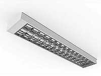 Luminária de sobrepor alto rendimento com aletas parabólicas duplas para 2 lâmpadas 18/20W 120cm.