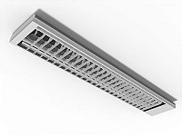 Luminária de sobrepor alto rendimento com grades em aletas brancas para 2 lâmpadas 18/20W 120cm.