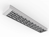 Luminária de sobrepor alto rendimento com aletas parabólicas duplas para 2 lâmpadas 18/20W 120cm.