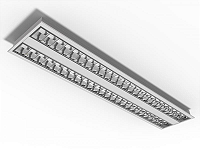 Luminária de embutir alto rendimento com aletas parabólicas duplas para 2 lâmpadas 18/20W 120cm.