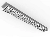 Luminária de embutir alto rendimento com aletas parabólicas duplas para 2 lâmpadas 18/20W 120cm.