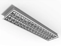 Luminária de embutir alto rendimento com aletas parabólicas duplas para 2 lâmpadas 9/10W 60cm.