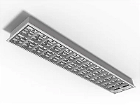 Luminária de embutir alto rendimento com aletas planas brancas para 2 lâmpadas 18/20W 120cm.