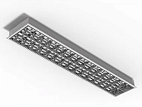 Luminária de embutir alto rendimento com aletas parabólicas duplas para 2 lâmpadas 18/20W 120cm.