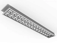 Luminária de embutir alto rendimento com aletas parabólicas duplas para 1 lâmpada 9/10W 60cm.
