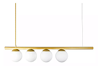 Pendente com 4 globos Moon 15x80x12cm Aluminio dourado e Vidro.
