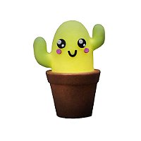 Luminária Cactus Kawaii 22x17x13cm Polietileno Verde e Marrom.